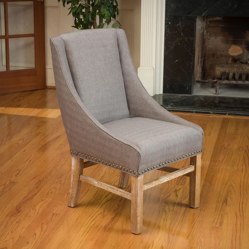 Upholstered Grey Dining Chair with Nailhead Trim
