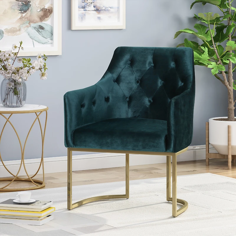 Velvet Club Accent Chair with Gold Accents