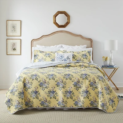 Laura Ashley Linley  Cotton Pastel Yellow Quilt Set