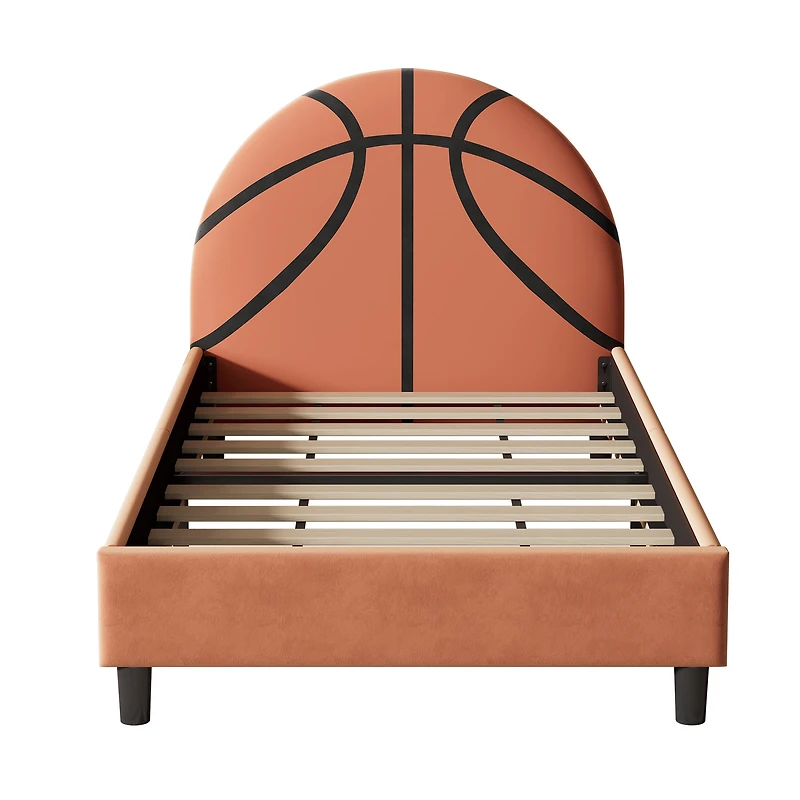 Basketball Design Upholstered Twin Bed Orange