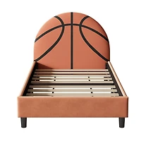 Basketball Design Upholstered Twin Bed Orange