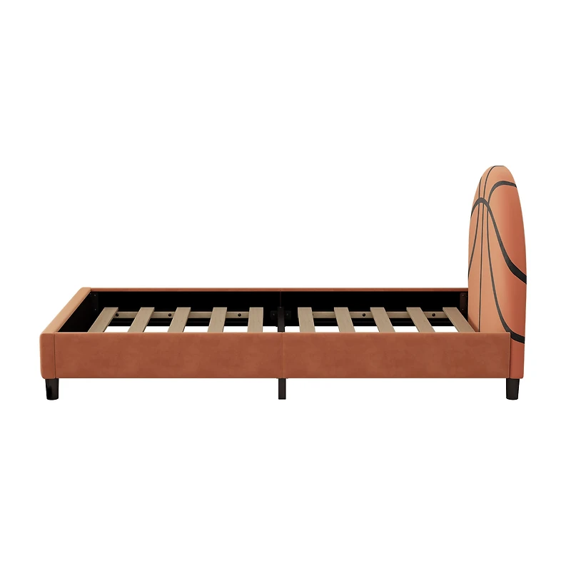 Basketball Design Upholstered Twin Bed Orange