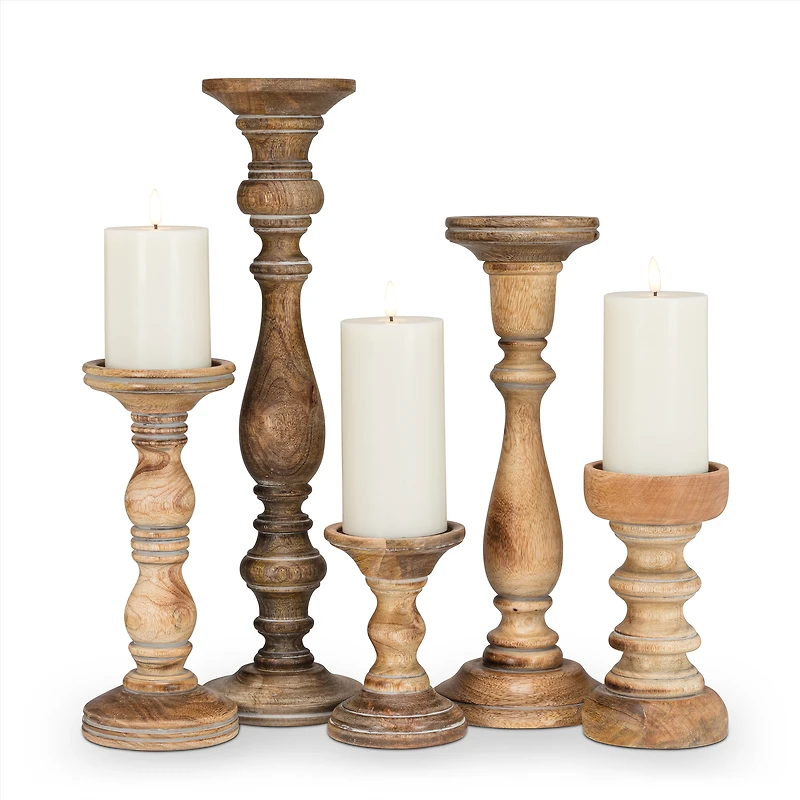 Turned Pillar Candle Holder  - Wood 10.5
