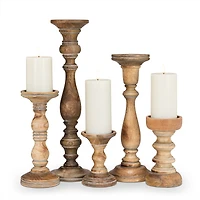 Turned Pillar Candle Holder  - Wood 10.5