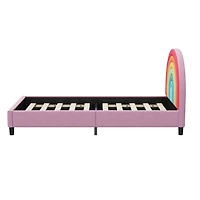 Rainbow Design Upholstered Twin Bed Pink