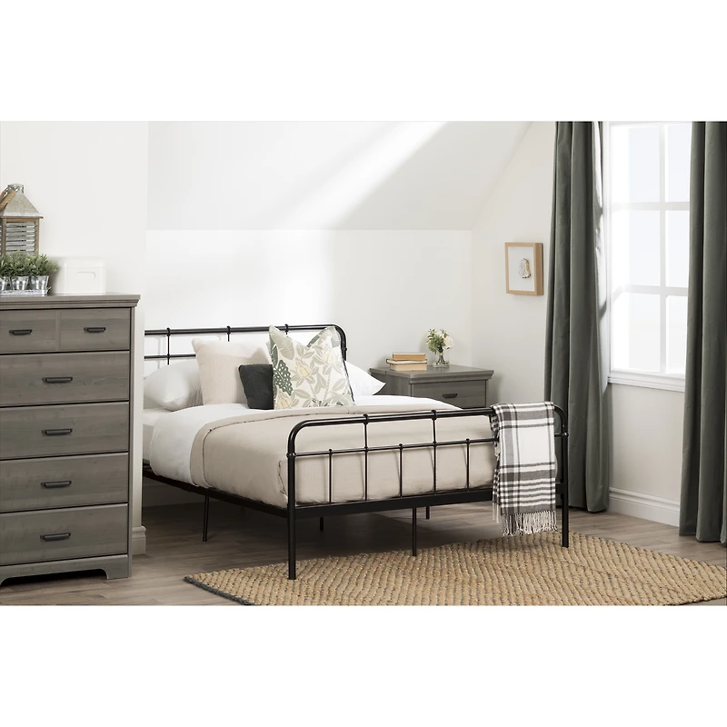 Versa Full Metal Platform Bed With Headboard - Black
