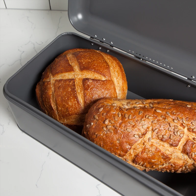 Metal Bread Bin - Grey