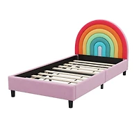 Rainbow Design Upholstered Twin Bed Pink