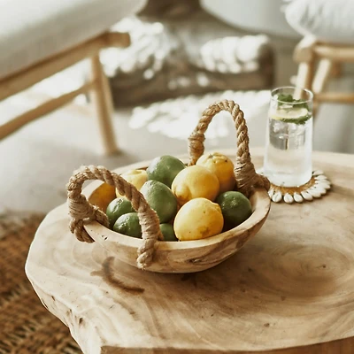 Rustic Teak Bowl with Jute Handles – 38cm  