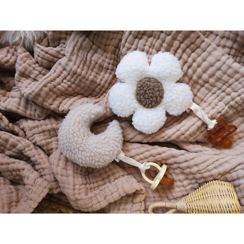 Daisy and Moon Pacifier Clips, Set of 2 -Cream and Beige