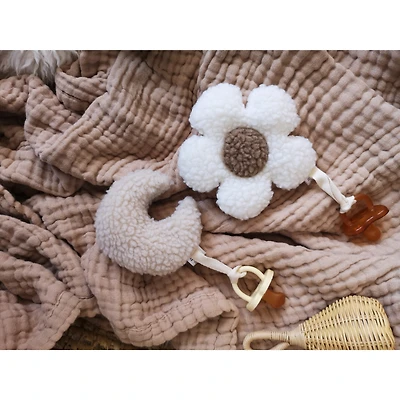 Daisy and Moon Pacifier Clips, Set of 2 -Cream and Beige