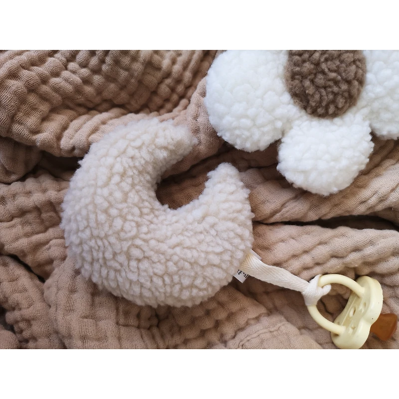 Daisy and Moon Pacifier Clips, Set of 2 -Cream and Beige