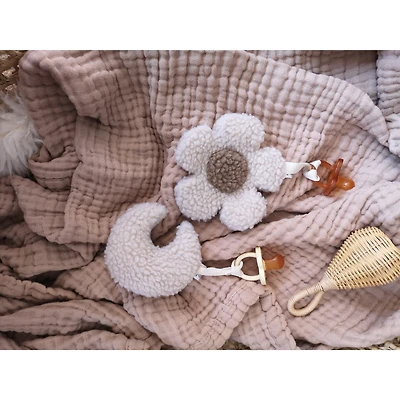 Daisy and Moon Pacifier Clips, Set of 2 - Beige