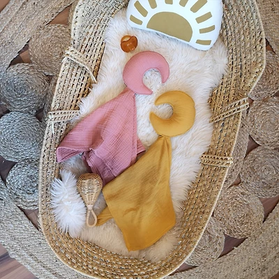 Baby Moon Security Blanket, Set of 2 - Pink & Mustard