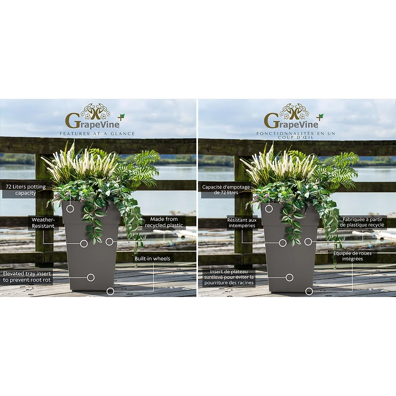 Grapevine Plus Ollie Recycled Plastic Planters - Grey, Set of 2