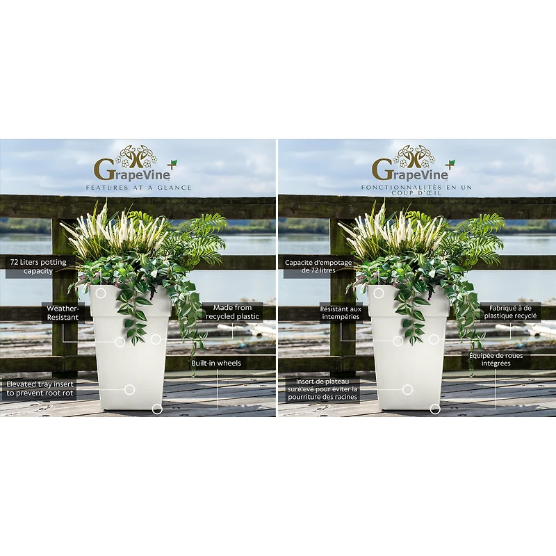 Grapevine Plus Ollie Recycled Plastic Planters - Cream, Set of 2