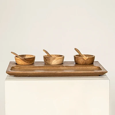 Teak Wood Aperitif Board with Bowls  