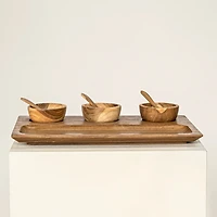 Teak Wood Aperitif Board with Bowls  