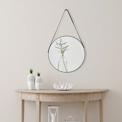 Tally Hanging Black Round Mirror - 15"