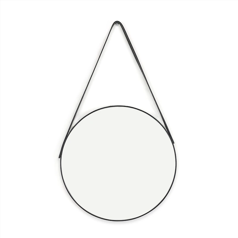 Tally Hanging Black Round Mirror - 15"