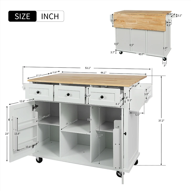 Kitchen Island Cart with Wheels - White