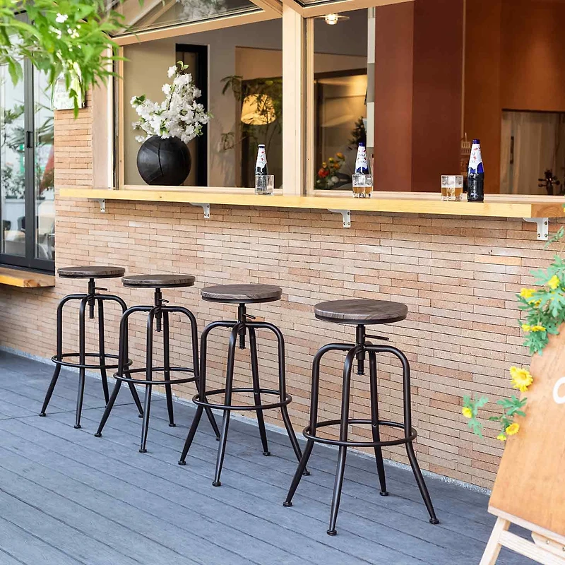 Ensemble de 4 tabourets de bar pivotants en chêne rustique à hauteur réglable