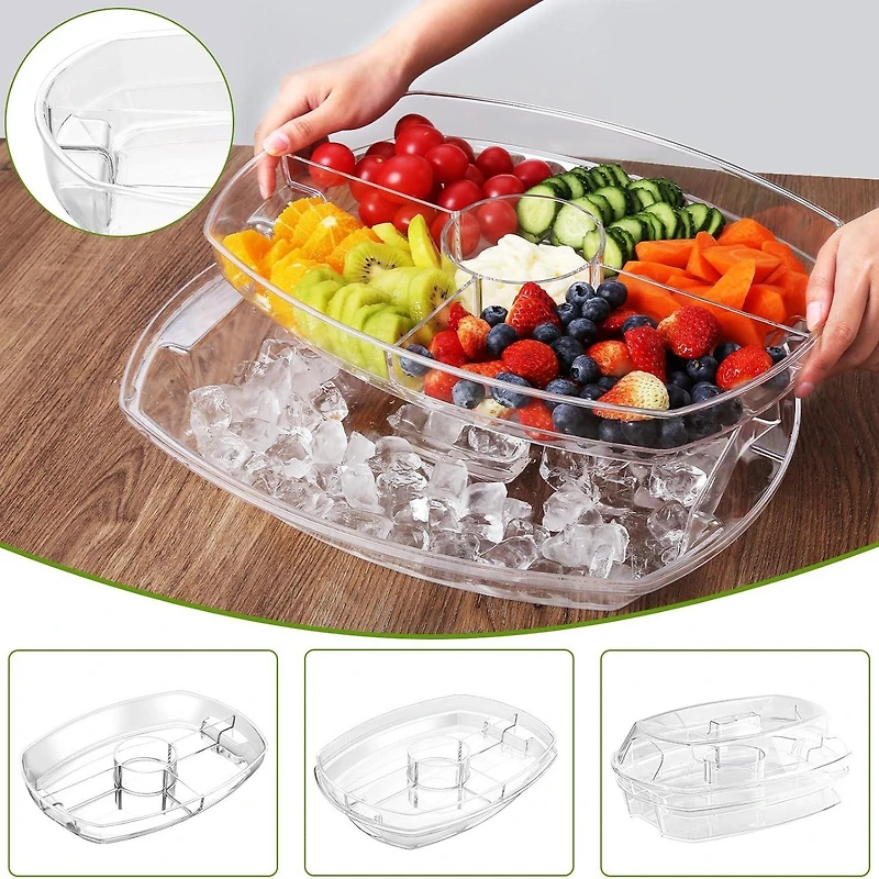 Ice Chilling Party Platter with Compartments and Lid