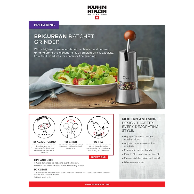 Kuhn Rikon Epicurean Stainless Steel Spice Grinder Ratchet
