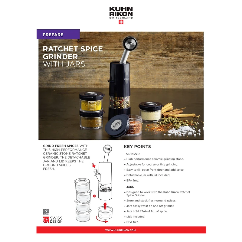 Kuhn Rikon Essential Spice Grinder Ratchet - Black