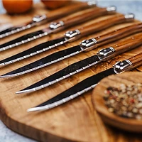 Set of 6 Wood Laguiole Du Monde Affordable Steak Knives