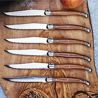 Set of 6 Wood Laguiole Du Monde Affordable Steak Knives