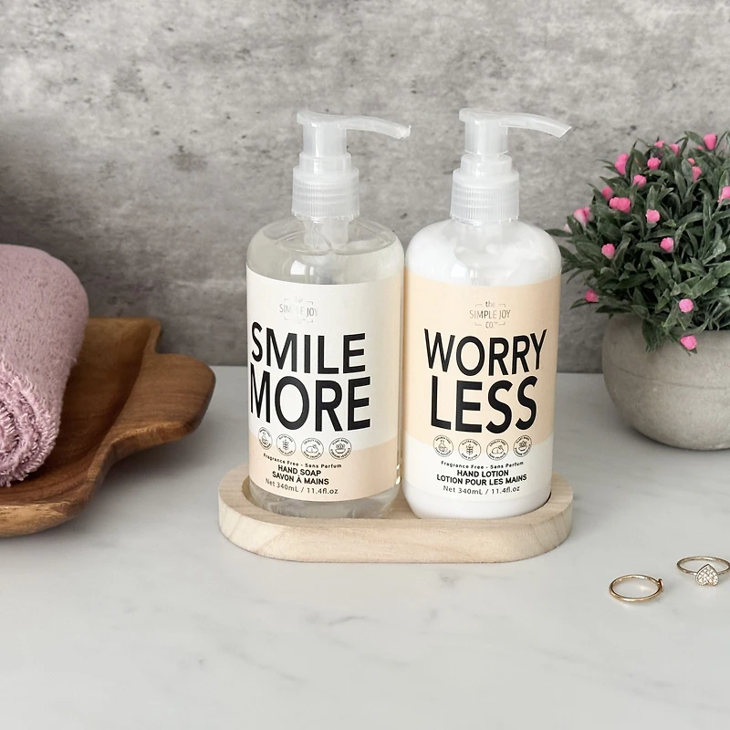 Fragrance Free Hand Soap & Lotion Gift Set with Wood Tray
