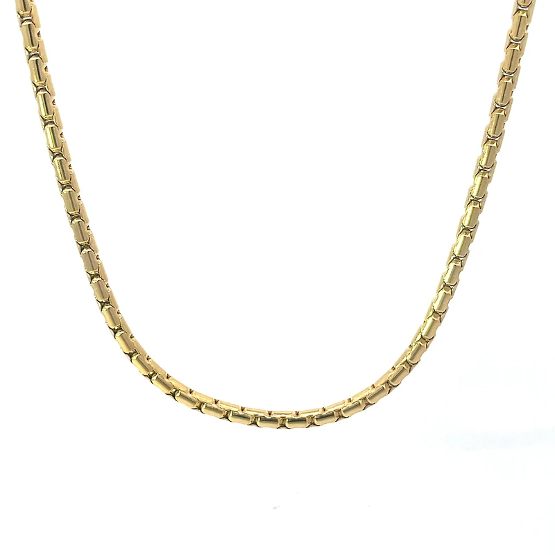 Luenzo 3mm Long Box Chain 24" Necklace Gold Plated