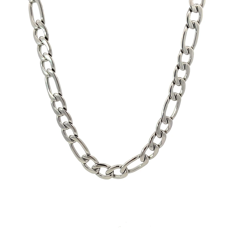 Luenzo Stainless Steel Figaro Link 24'' Necklace 