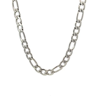 Luenzo Stainless Steel Figaro Link 24'' Necklace 