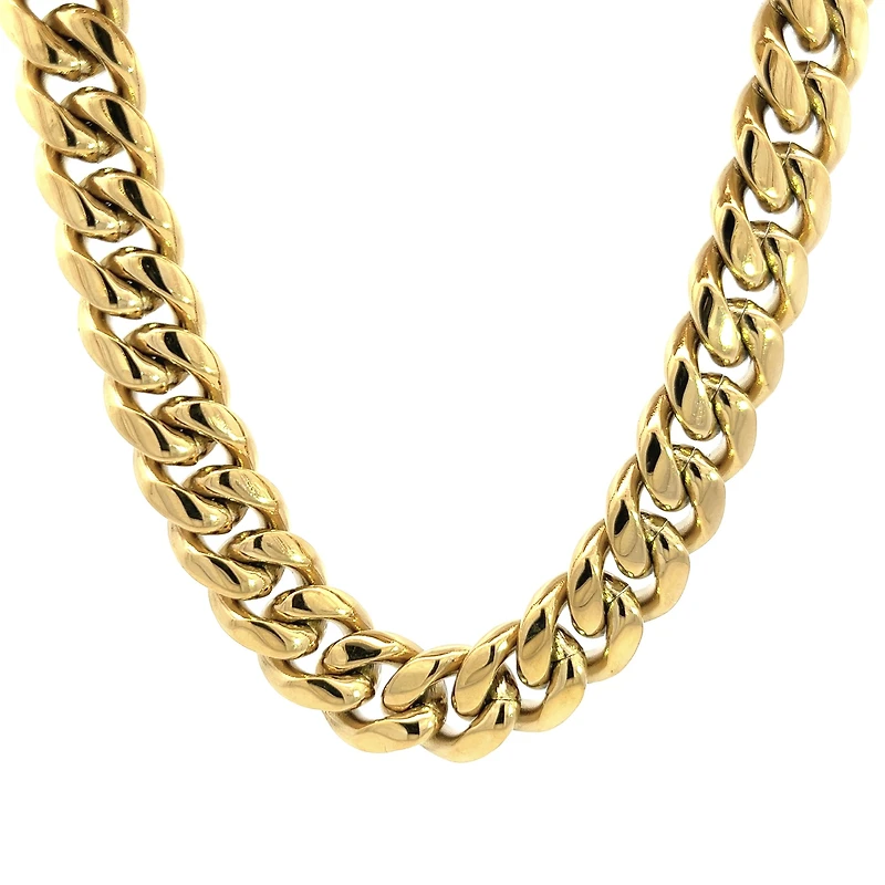 Luenzo 14mm Cuban Link Gold Plated 24'' Necklace