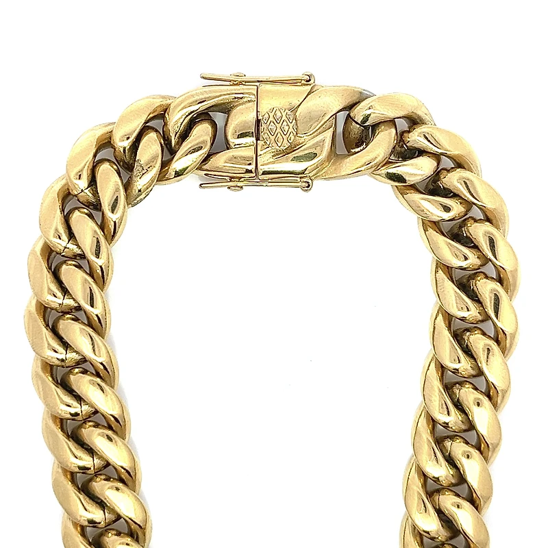 Collier à maillons cubains de 14 mm plaqué or de 24 po par Luenzo