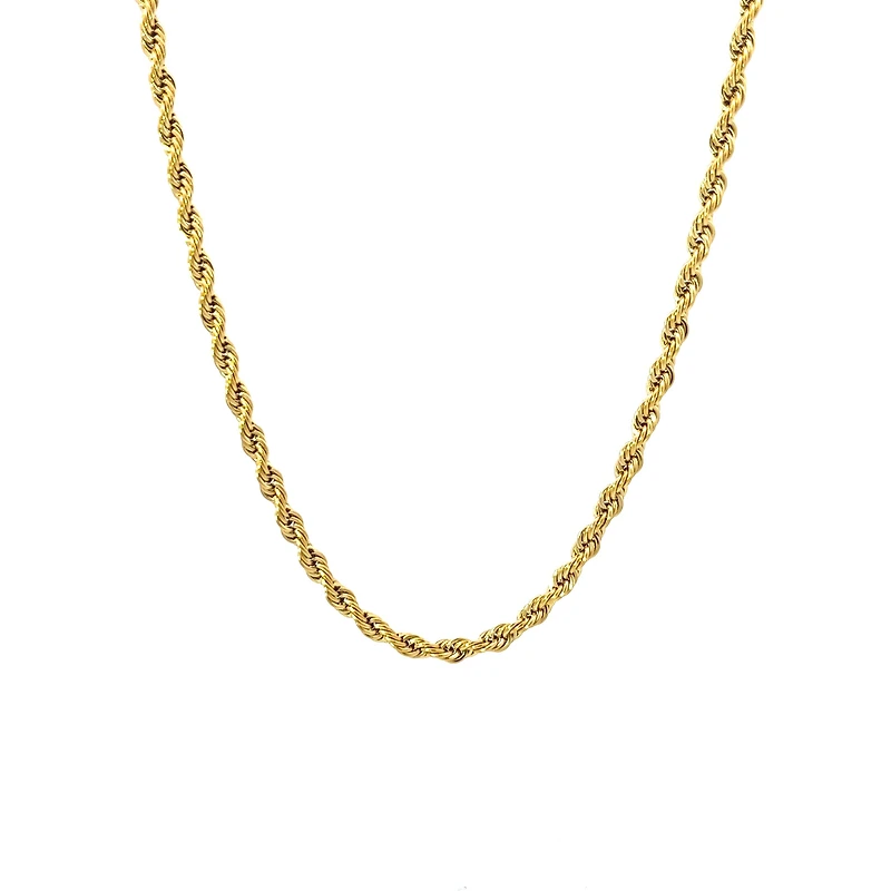 Luenzo 4mm Rope Chain 24" Necklace Gold Plated