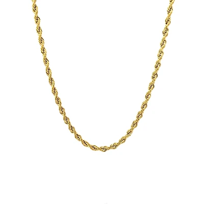 Luenzo 4mm Rope Chain 24" Necklace Gold Plated
