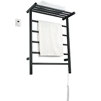 Miazzo 5-Bar Electric Wall Mount Plug-In and Hardwire Towel Warmer with Shelf and Wall Timer in Matte Black