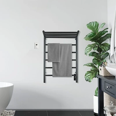 Chauffe-serviettes électrique mural « Miazzo » à 5 barres et à tablette avec minuterie murale en noir mat