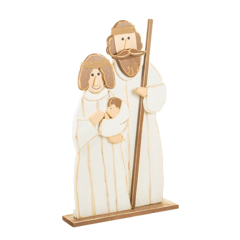 White and Brown Wood Nativity Ornament