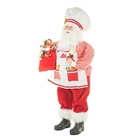 Grande figurine Père Noël chef en tissu rouge et blanc canne en sucre prêt à cuisiner