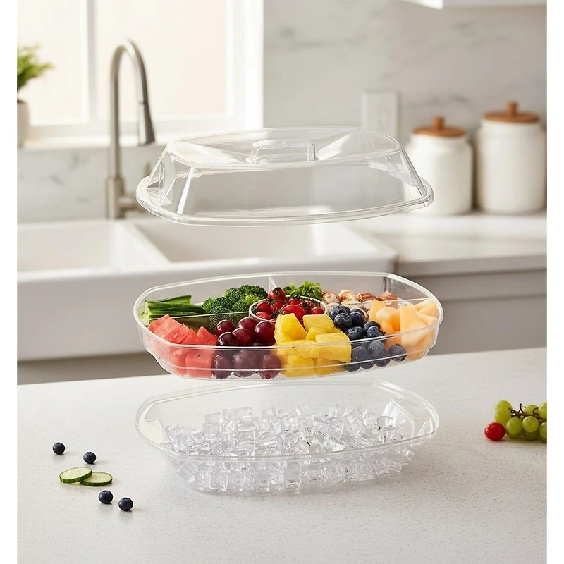 Ice Chilling Party Platter with Compartments and Lid