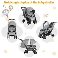 Foldable Lightweight Front Back Seats Double Baby Stroller - Gray