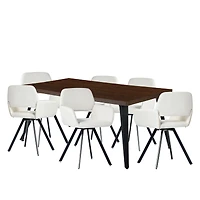 Dining Set with Beige Swivel Chairs, Set of 7 - Dark Brown