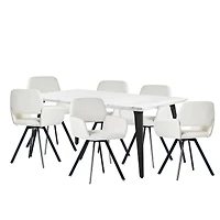 Marble Finish Dining Set with Beige Swivel Chairs, Set of 7