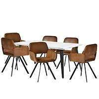 Marble Finish Dining Set with Brown Swivel Chairs, Set of 7