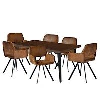Dining Set with Brown Swivel Chairs, Set of 7 - Dark Brown