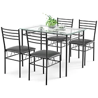 Ensemble de salle à manger 5 pièces, table à plateau en verre trempé et 4 chaises rembourrées